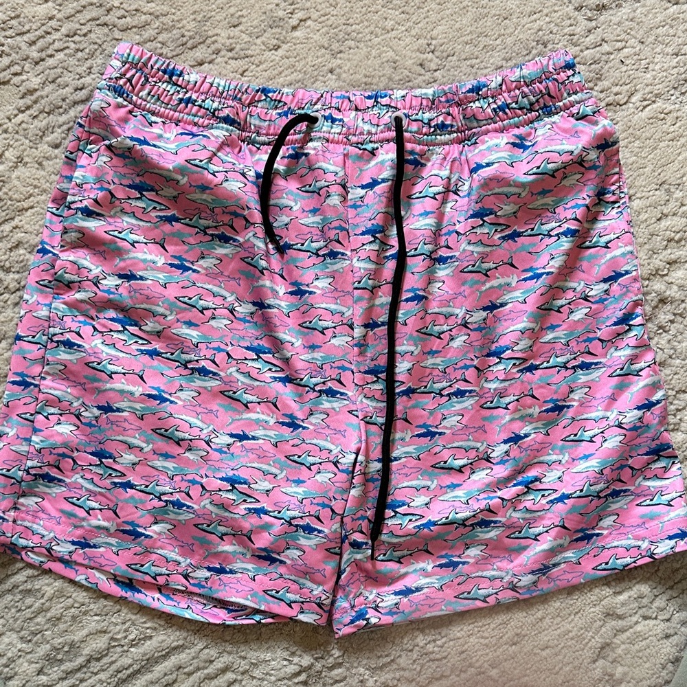Pink Shark Print Swim Shorts
